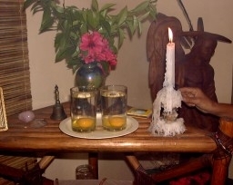 An egg is passed about the body in a cleansing, then cracked open into a water glass. Salt means the person is 