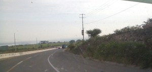 Here's the dangerous curve we managed to pull off at.  Looks so innocent free of traffic  doesn't it?