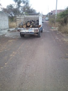 Another neighbor up the hill and his truck loaded with green cut mesquite.