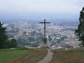 This is at a park in Antigua Guatemala called Cerro de La Cruz. It overlooks the city of Antigua which is a UNESCO World Heritage site because of its old Spanish Colonial architecture and ruins from the earthquake in 1773.